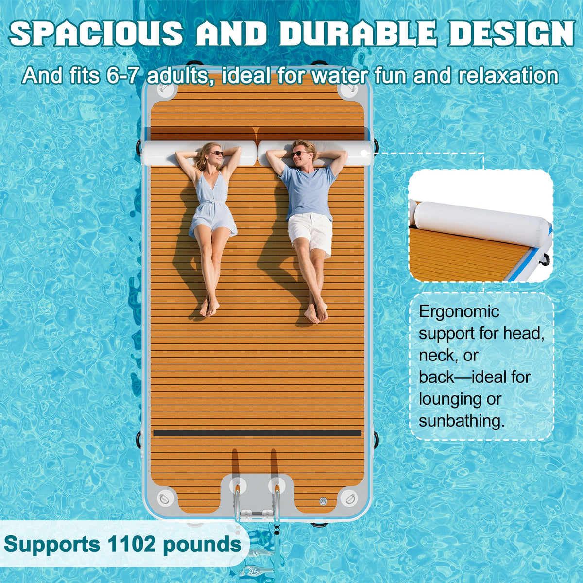 Ploov Inflatable Floating Dock - EVA Surface / 12x6 FT / Brown