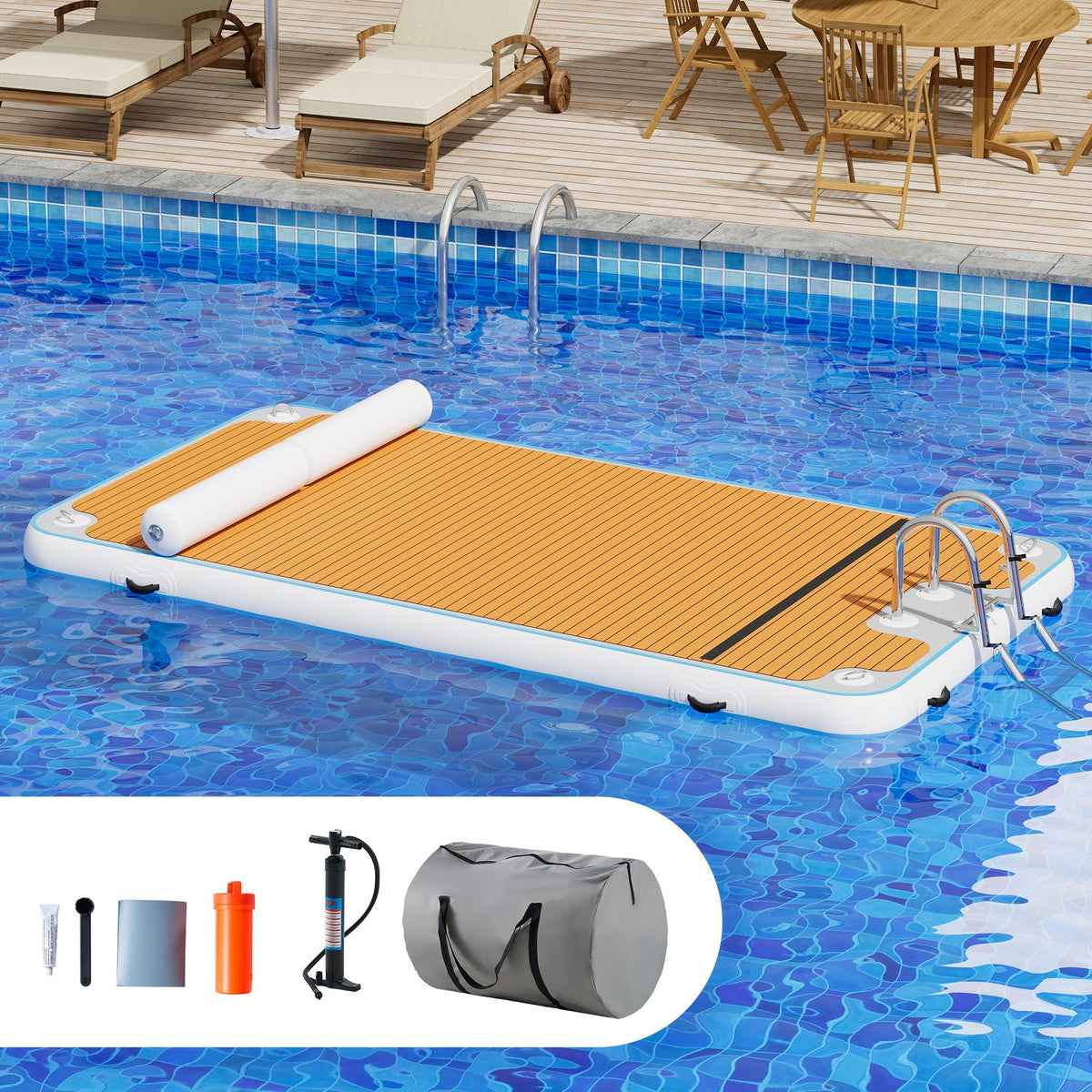 Ploov Inflatable Floating Dock - EVA Surface / 12x6 FT / Brown