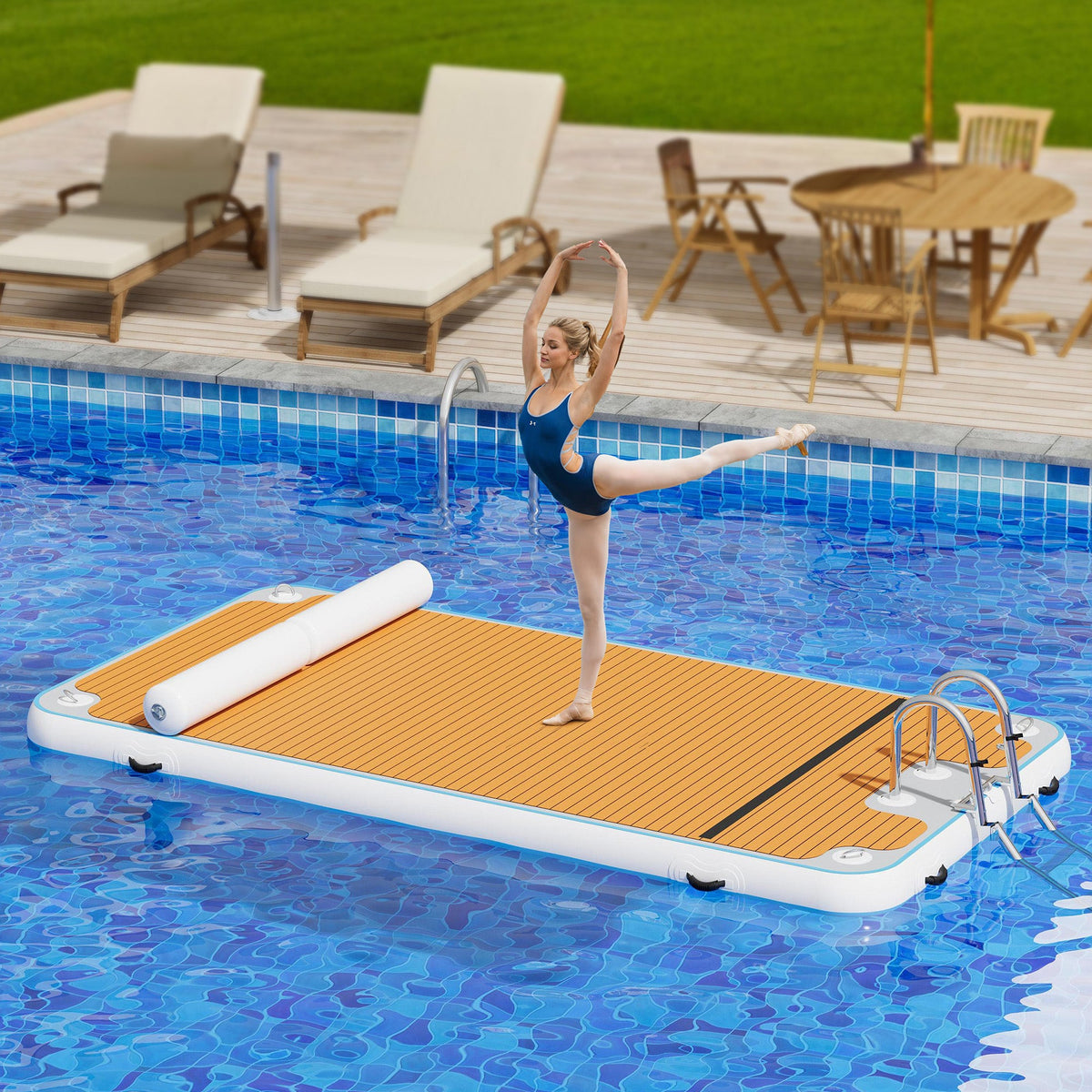 Ploov Inflatable Floating Dock - EVA Surface / 12x6 FT / Brown