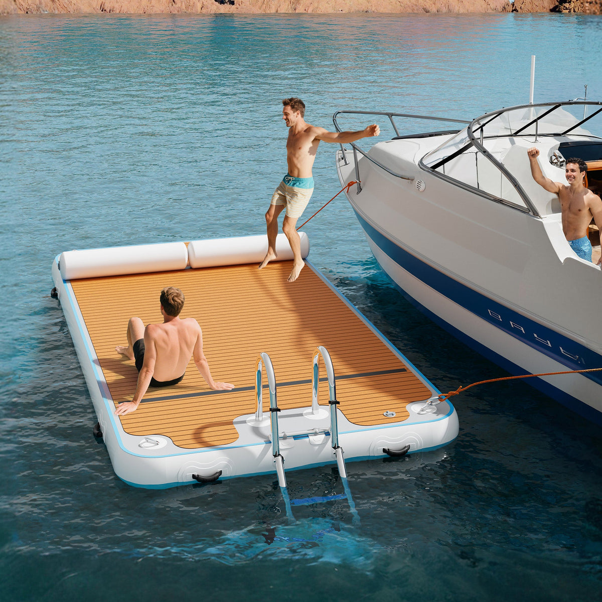 Ploov Inflatable Floating Dock - EVA Surface / 12x6 FT / Brown