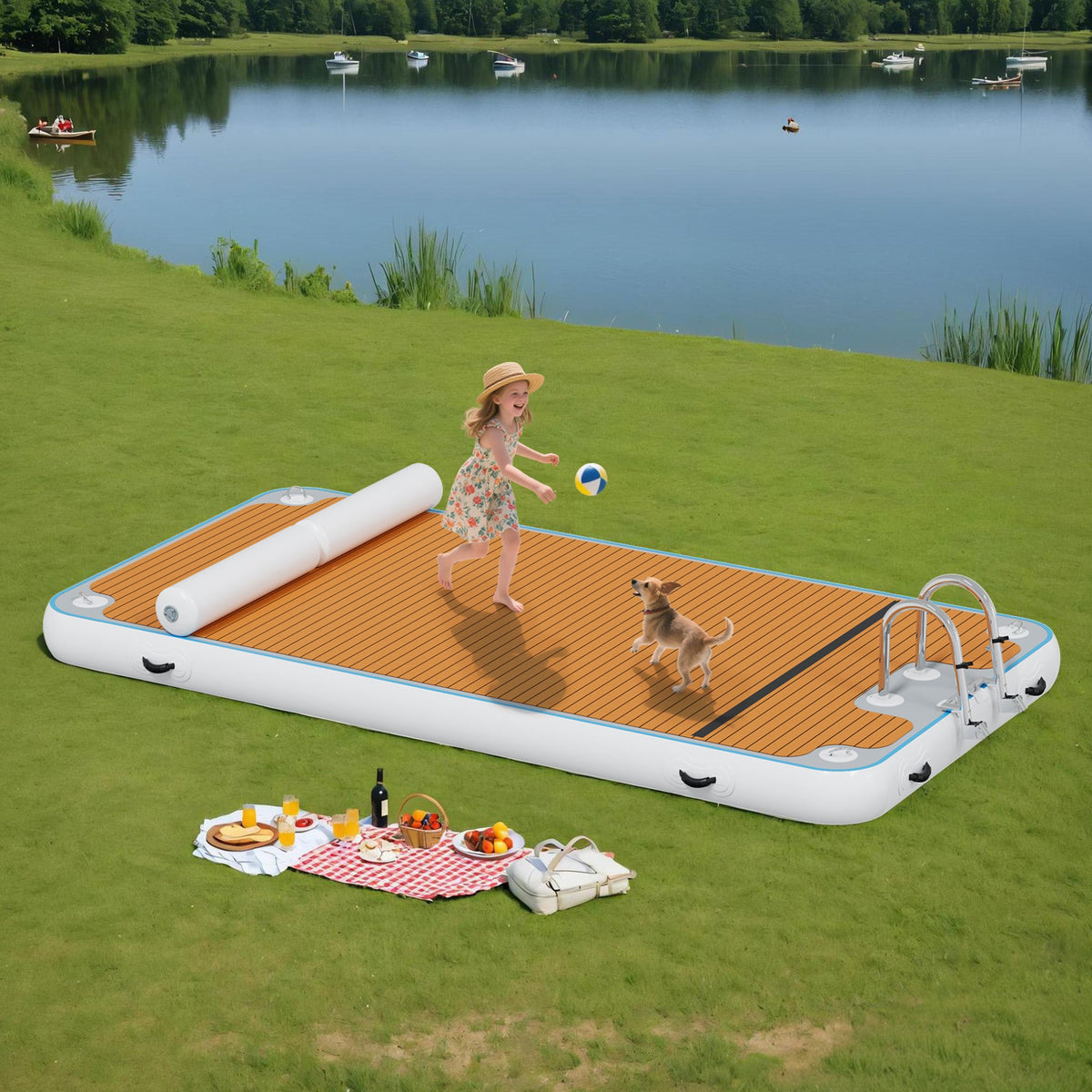 Ploov Inflatable Floating Dock - EVA Surface / 12x6 FT / Brown
