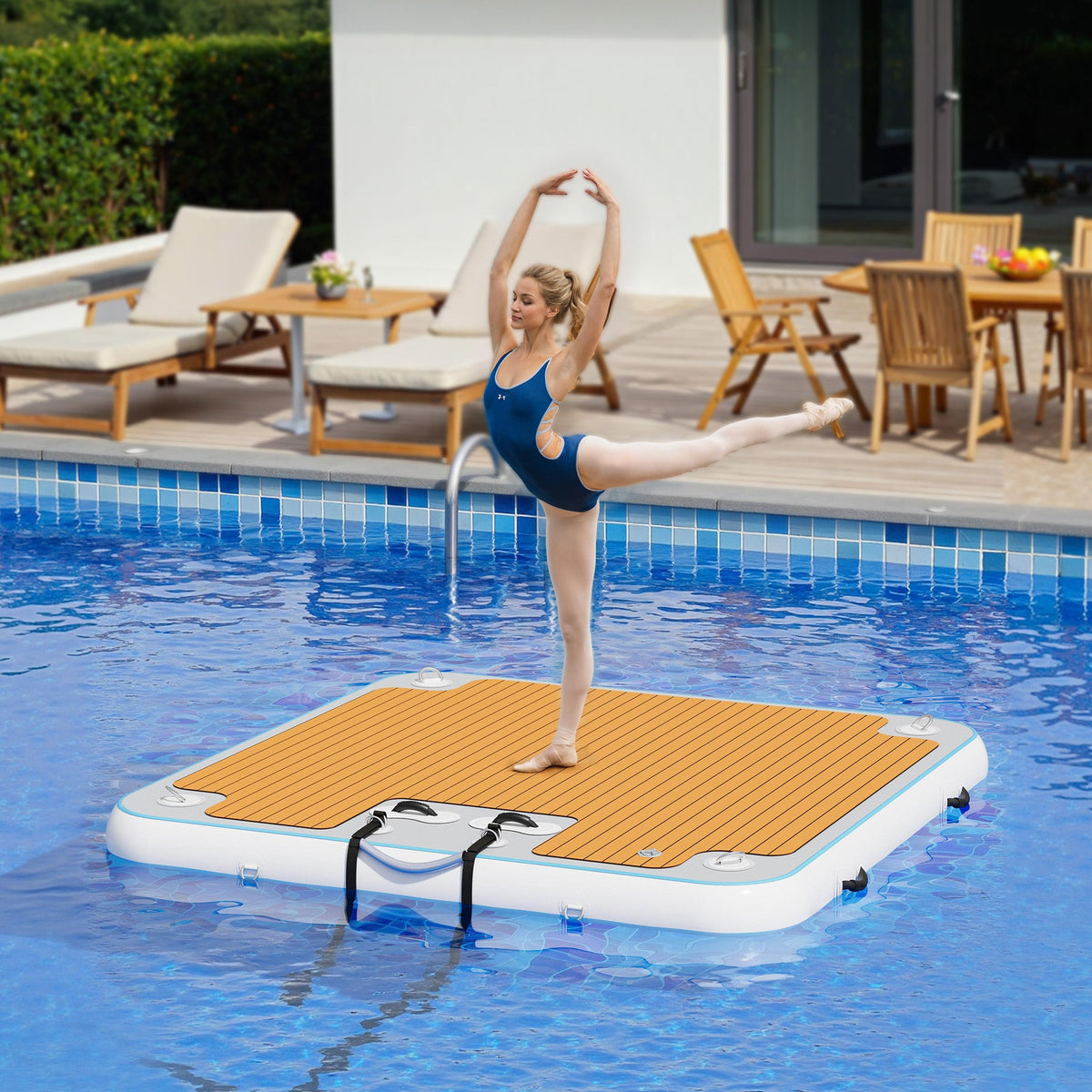 Ploov Inflatable Floating Dock - EVA Surface / 7x7 FT / Brown