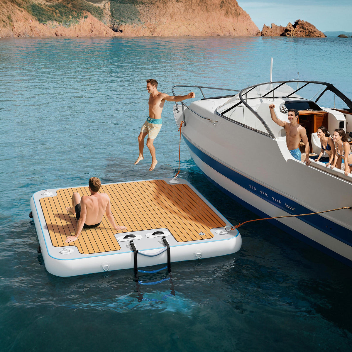 Ploov Inflatable Floating Dock - EVA Surface / 7x7 FT / Brown