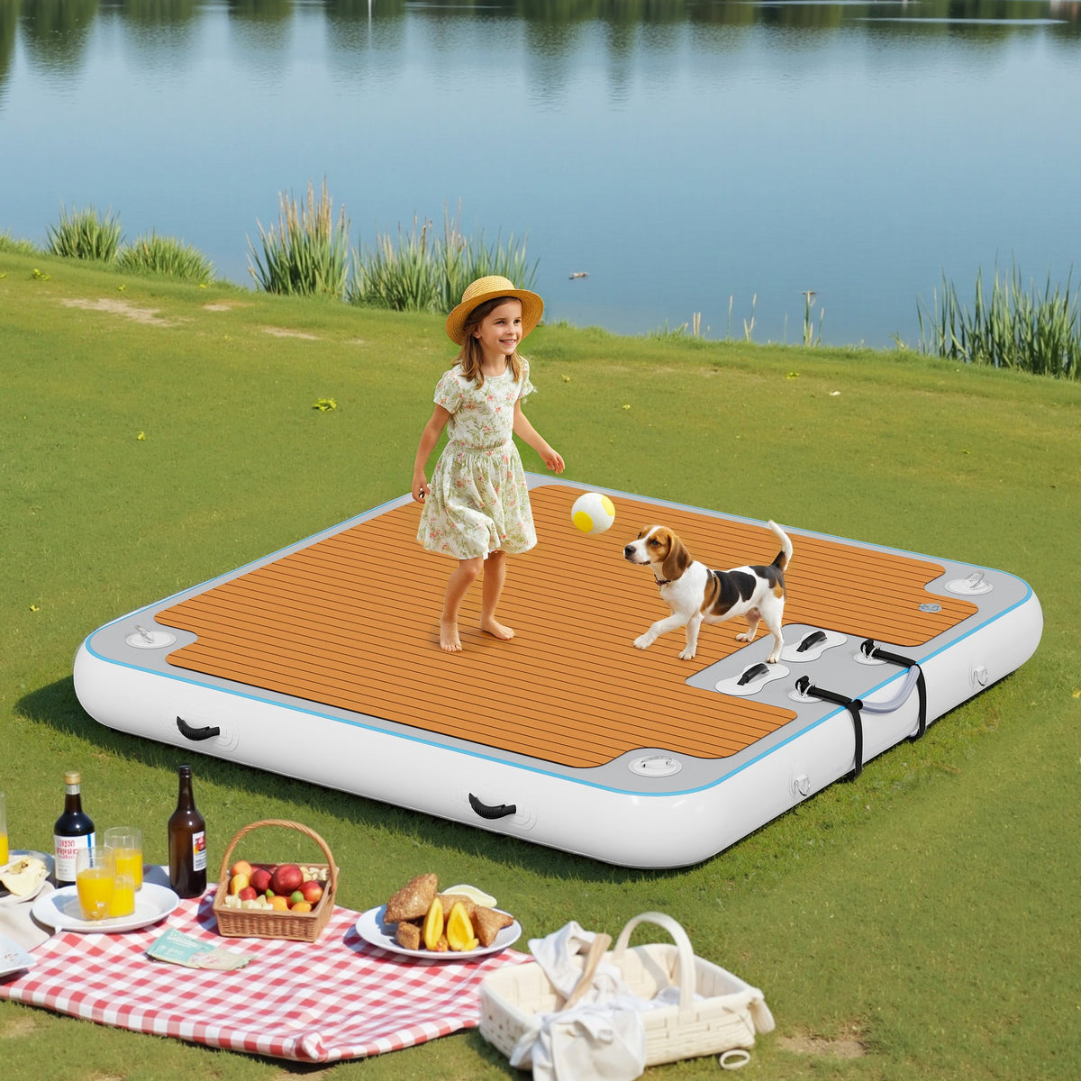 Ploov Inflatable Floating Dock - EVA Surface / 7x7 FT / Brown