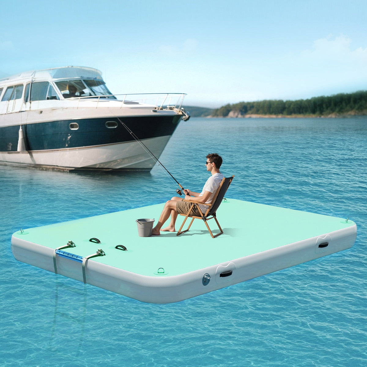 Ploov Inflatable Floating Dock - Regular / 8x6 FT / Green