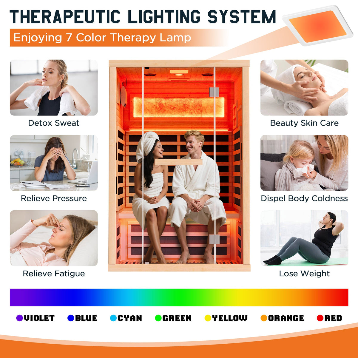 Low EMF Infrared Saunas for Home Amerlife 2-Person 47.2*x34.2*x70.9 Inch