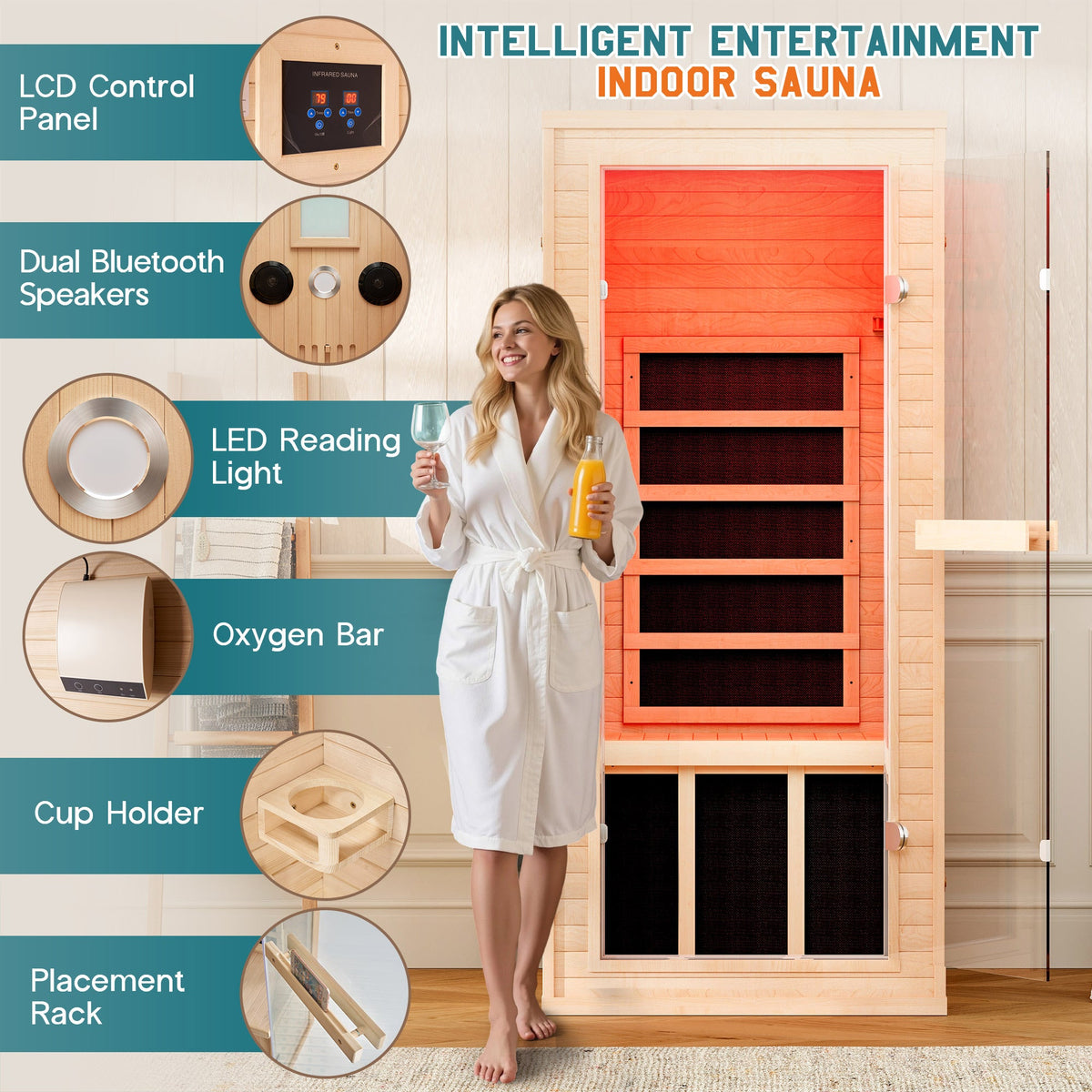 Low EMF Infrared Saunas for Home Amerlife 1-Person 27.2*32.3*61 Inch