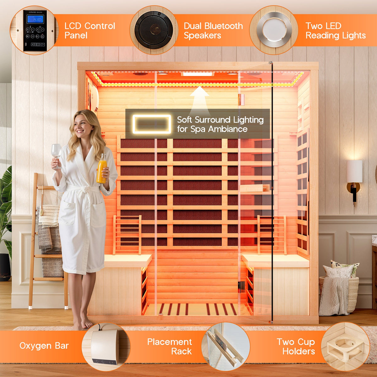 Low EMF Infrared Saunas for Home Amerlife 4-Person 63.2*47.2*75.2 Inch
