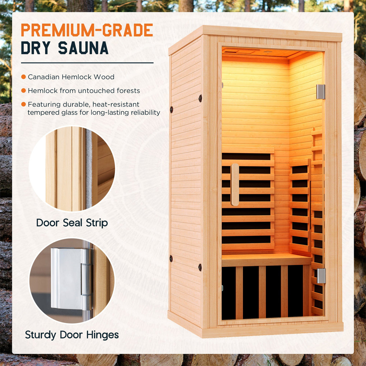 Low EMF Infrared Saunas for Home Amerlife 1-Person 32.3*32.3*66.1 Inch