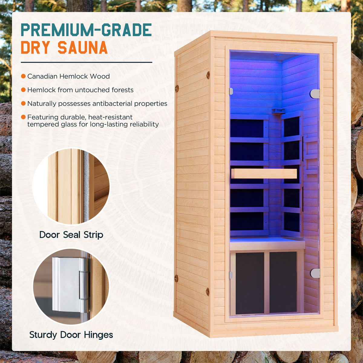 Low EMF Infrared Saunas for Home Amerlife 1-Person 27.2*32.3*61 Inch