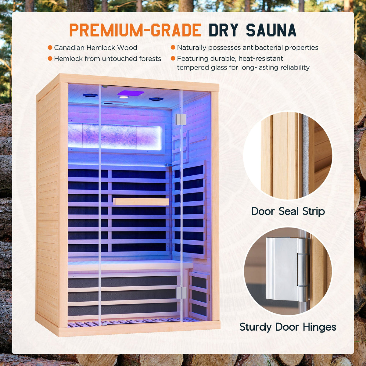 Low EMF Infrared Saunas for Home Amerlife 2-Person 47.2*x34.2*x70.9 Inch