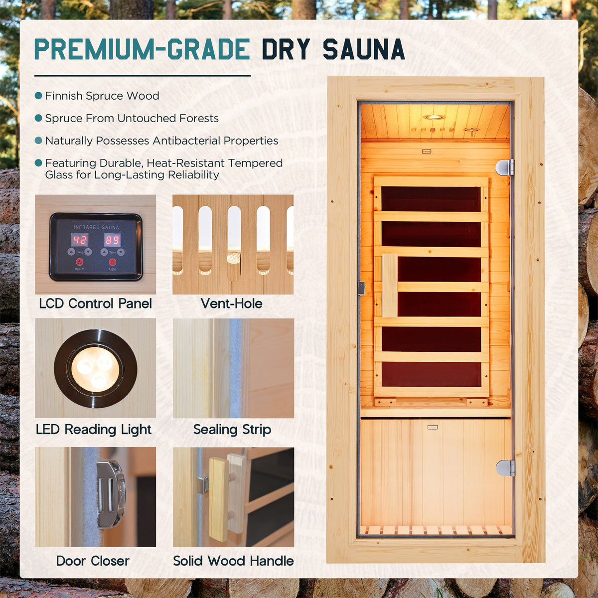 Low EMF Infrared Saunas for Home Amerlife 1-Person 27.2*31.8*60.2 Inch