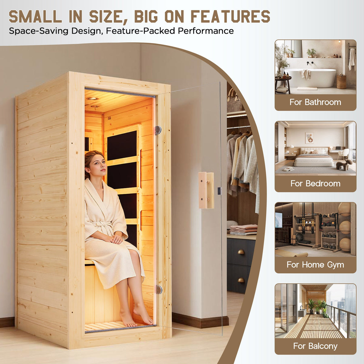 Low EMF Infrared Saunas for Home Amerlife 1-Person 27.2*31.8*60.2 Inch