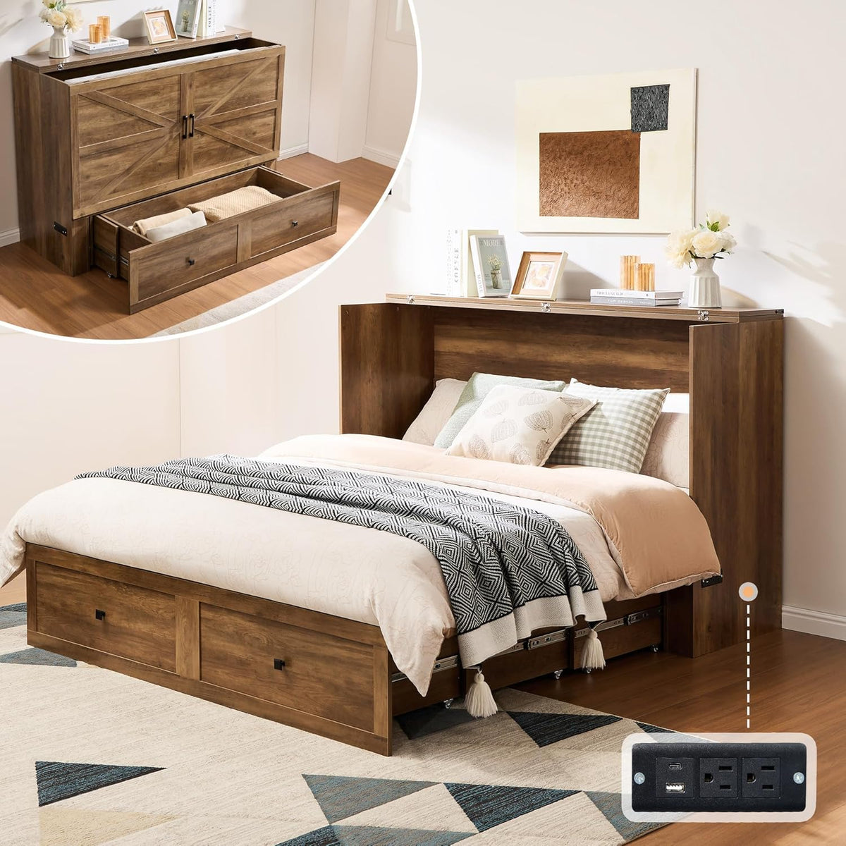 Colton Foldable Murphy Bed Amerlife Full/ Barnwood