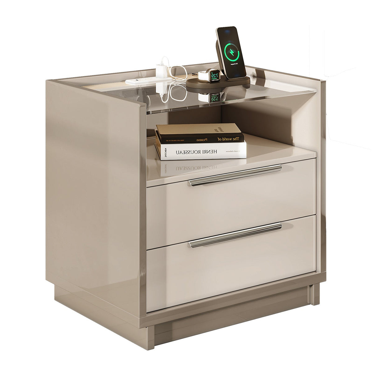 Kino Nightstands 23.6" High Gloss - Pair / White&Gray