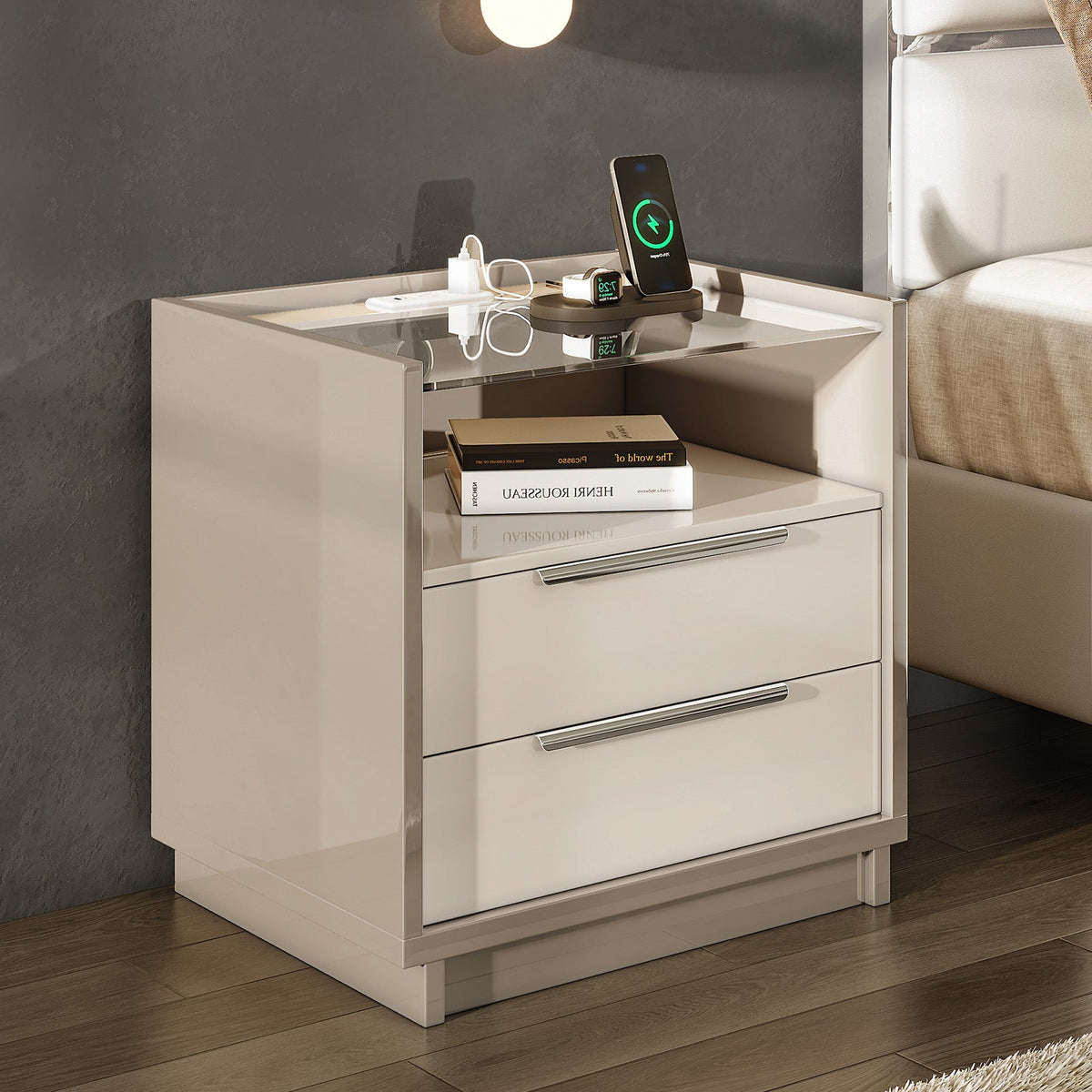 Kino Nightstands 23.6" High Gloss - Pair / White&Gray