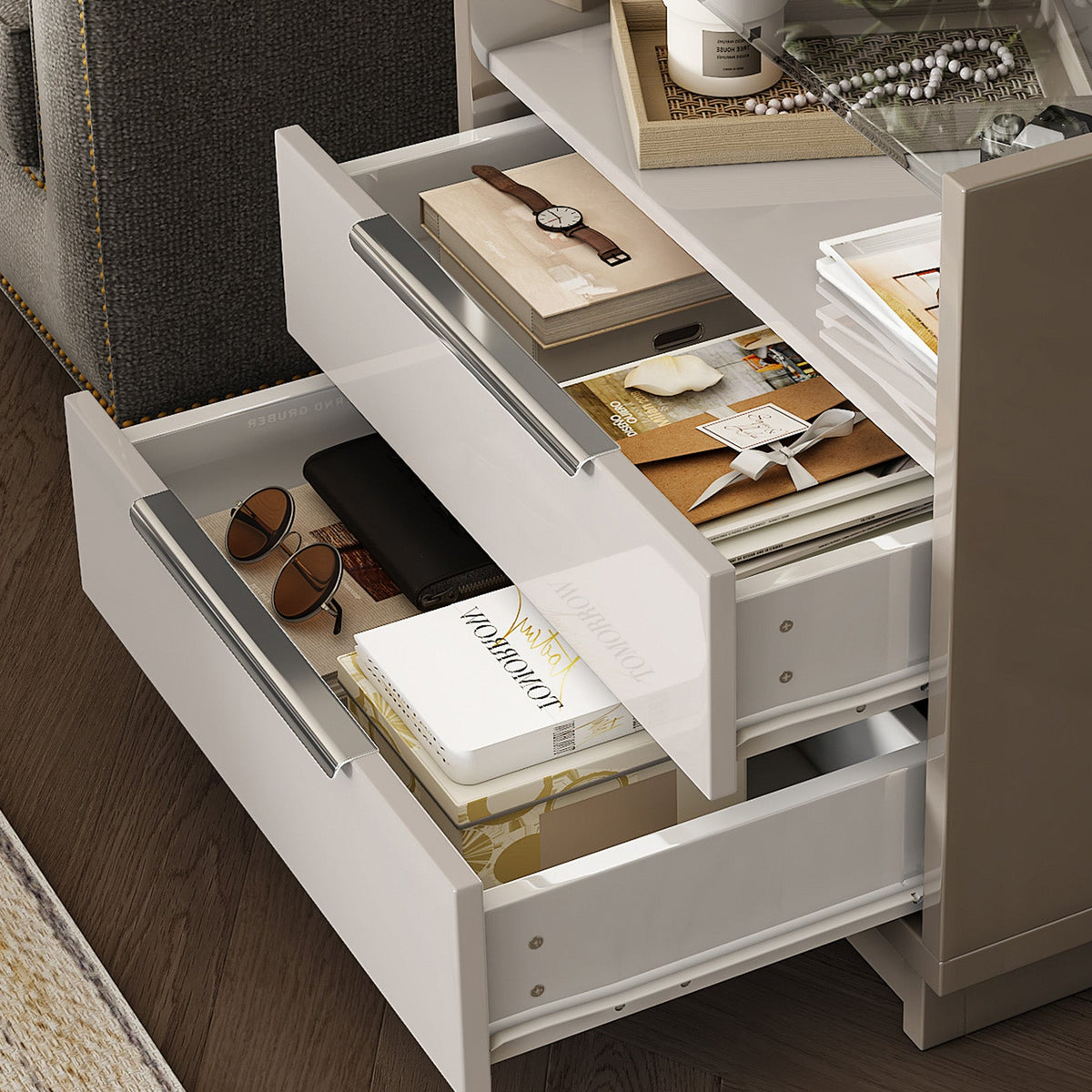Kino Nightstands 23.6" High Gloss - Pair / White&Gray