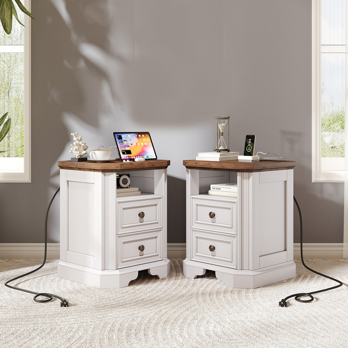 Somer Nightstand Bevel Shape - Pair / Antique White