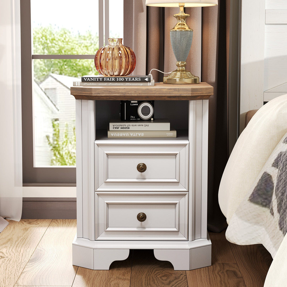 Somer Nightstand Bevel Shape - Pair / Antique White