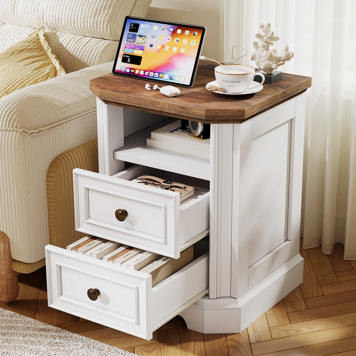 Somer Nightstand Bevel Shape - Pair / Antique White