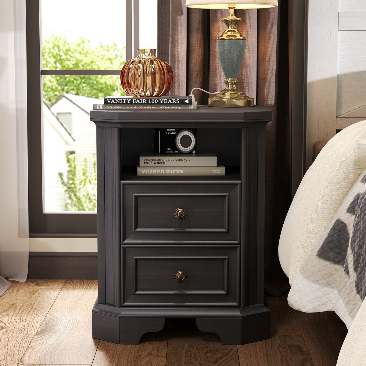 Somer Nightstand Bevel Shape - Pair / Golden Brown