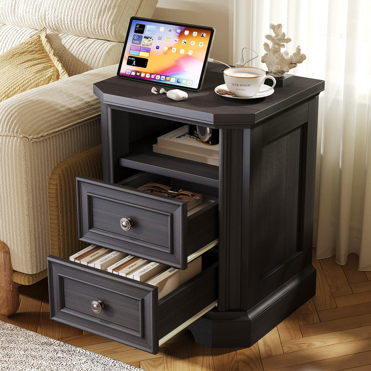 Somer Nightstand Bevel Shape - Pair / Golden Brown