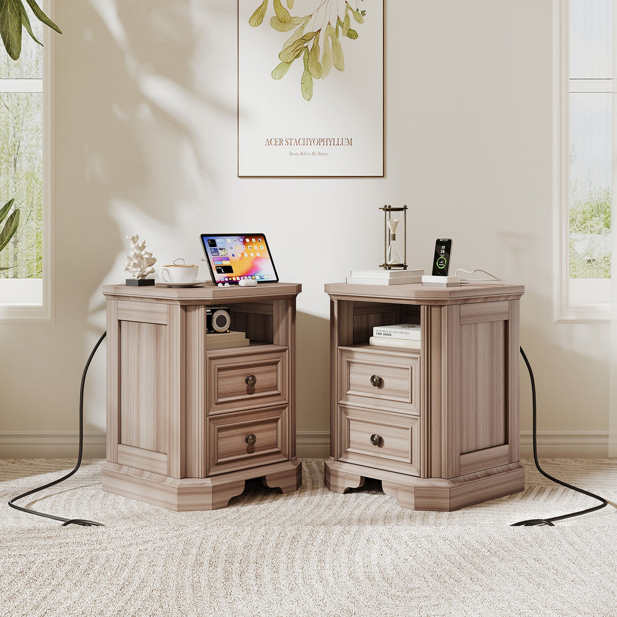 Somer Nightstand Bevel Shape - Pair / Grey Walnut