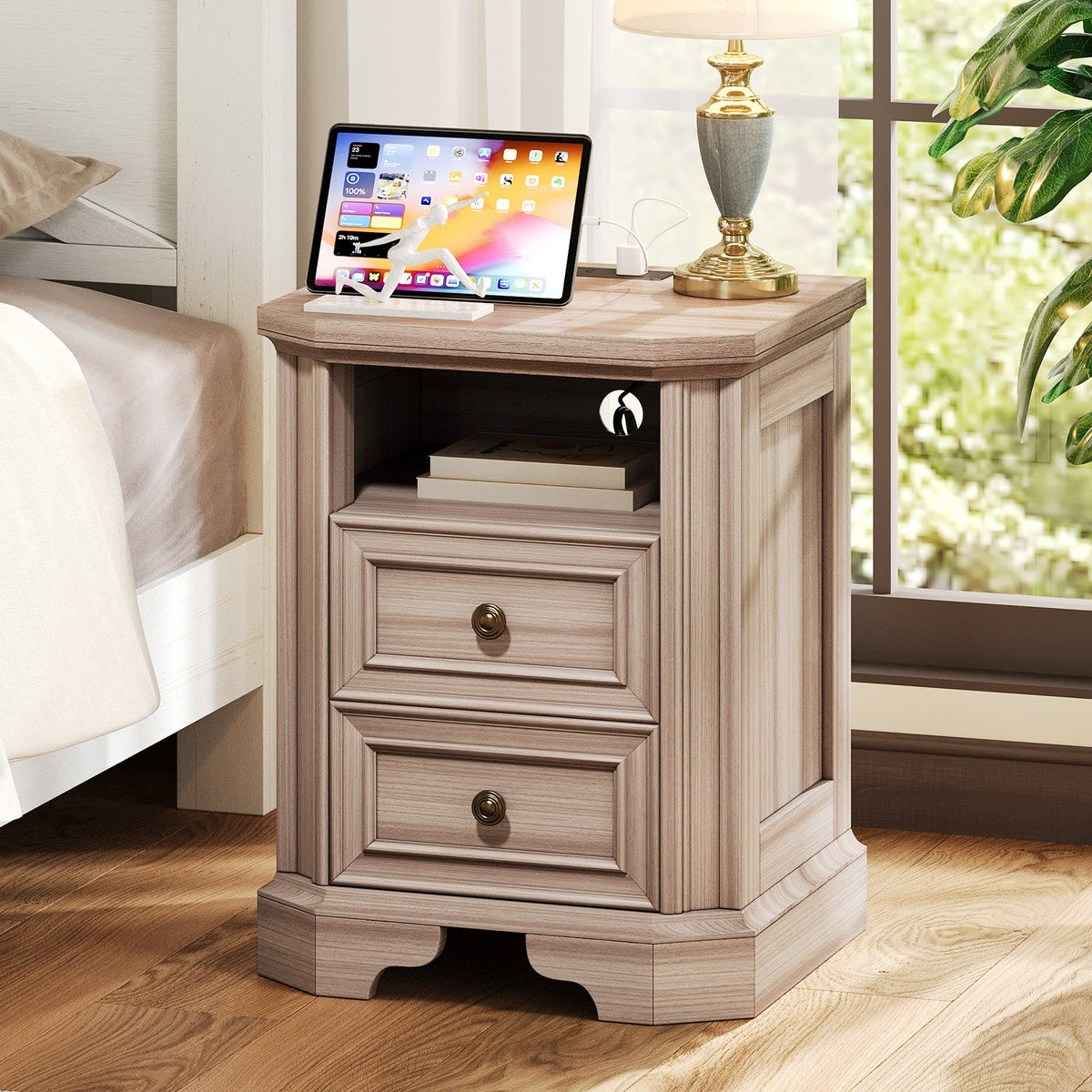 Somer Nightstand Bevel Shape - Pair / Grey Walnut