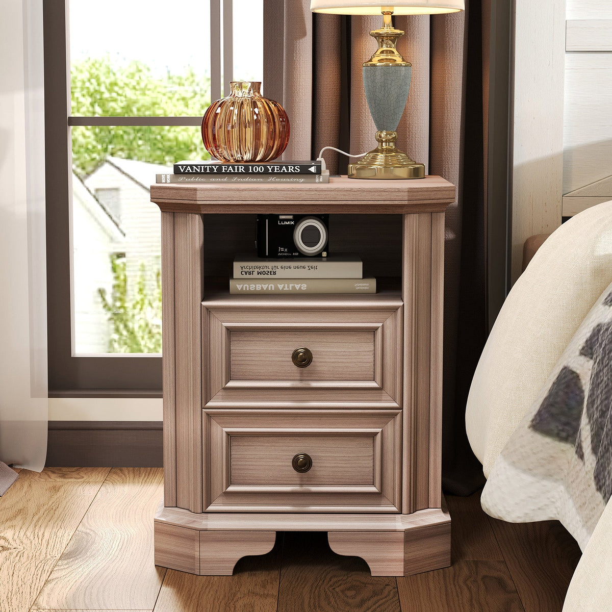 Somer Nightstand Bevel Shape - Pair / Grey Walnut