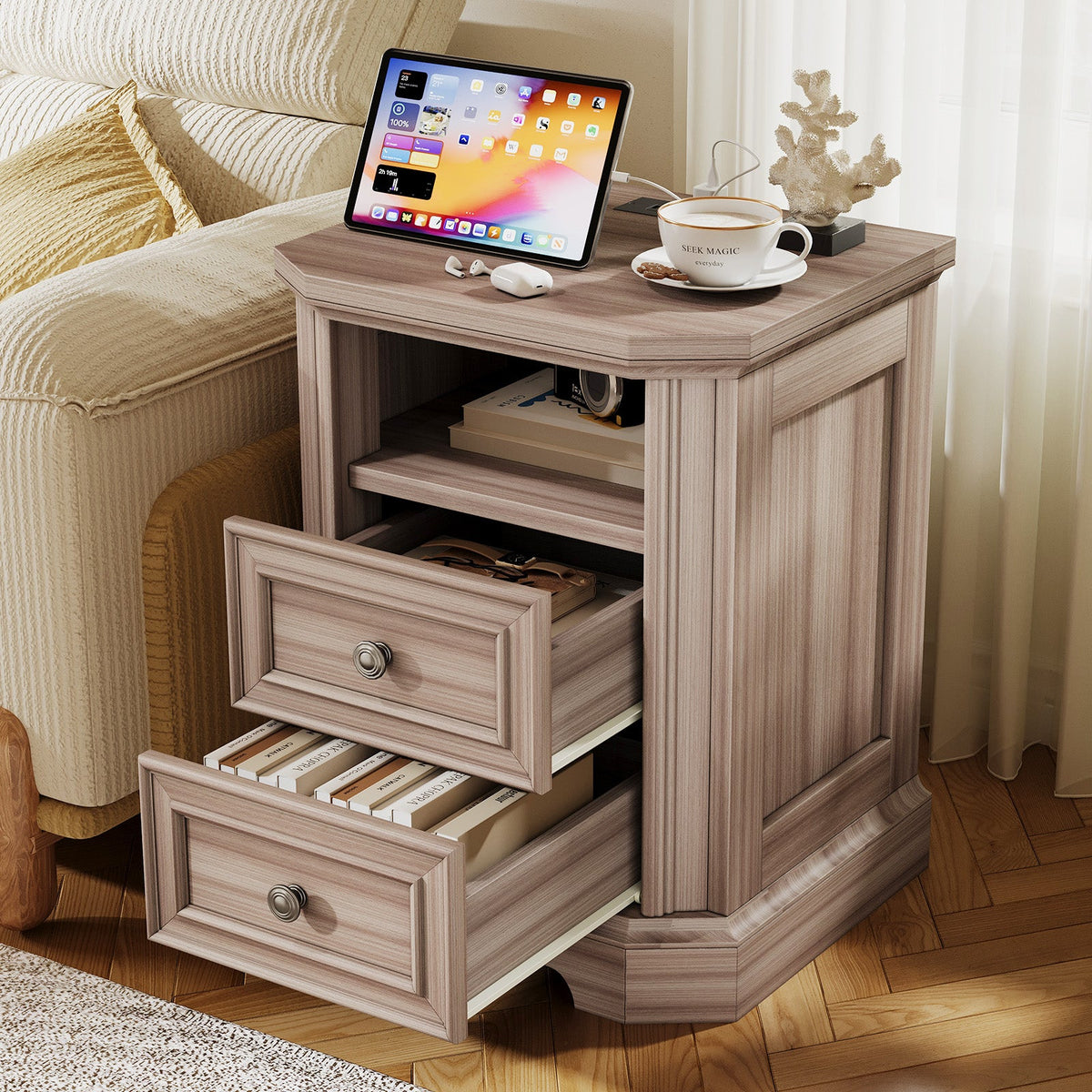 Somer Nightstand Bevel Shape - Pair / Grey Walnut
