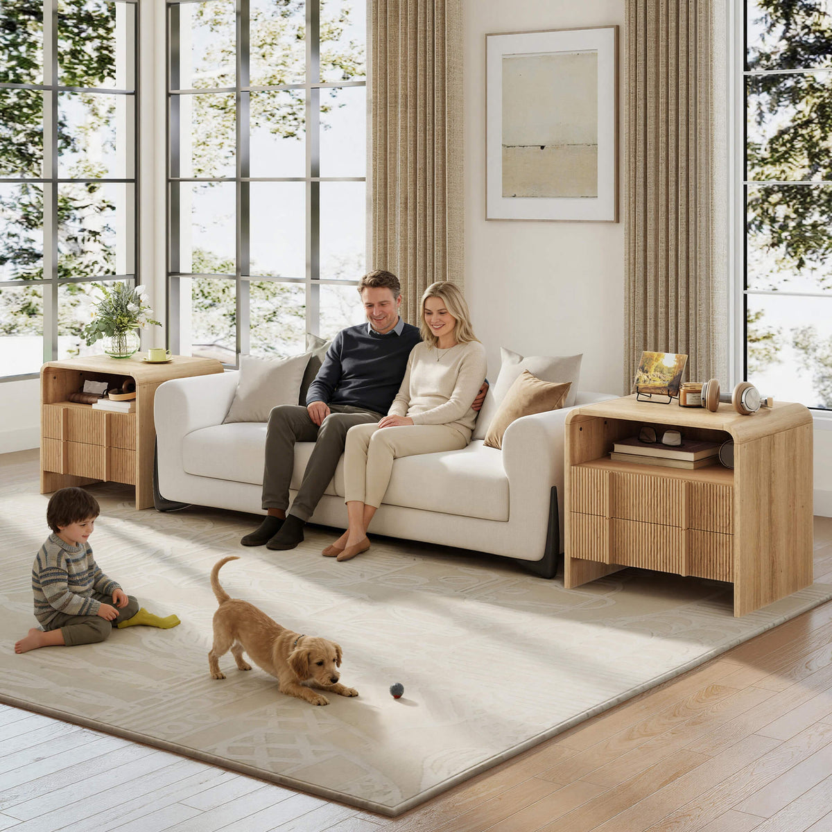 Fynora Fluted Nightstand with Drawers - Oak2