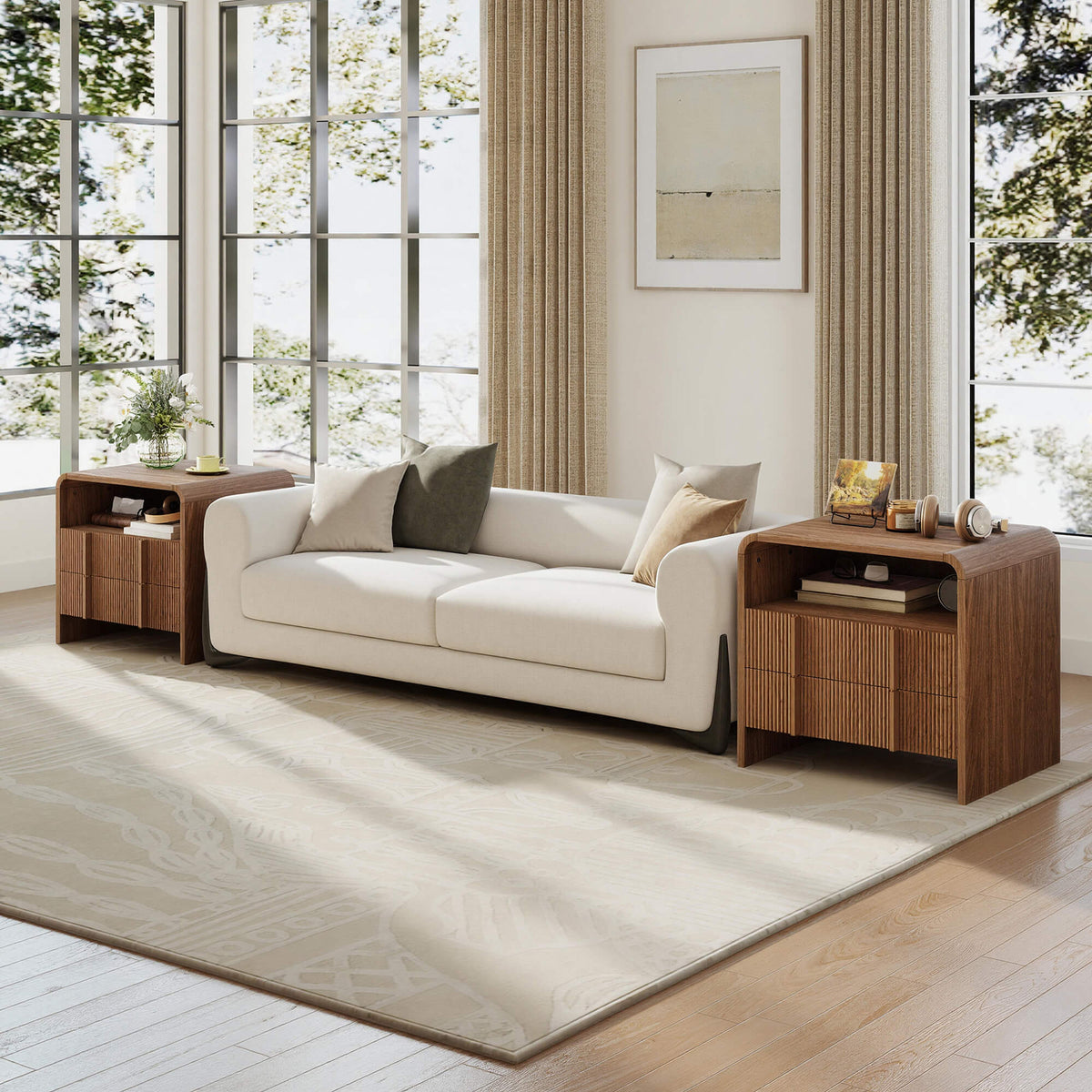 Fynora Fluted Nightstand with Drawers - Walnut2