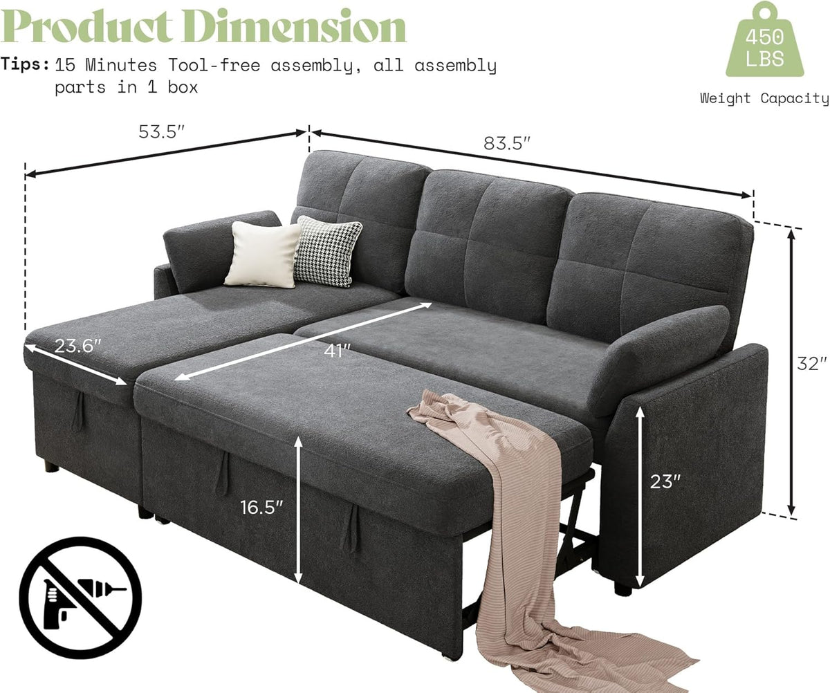 Vireli Convertible Sofa Bed -Gray