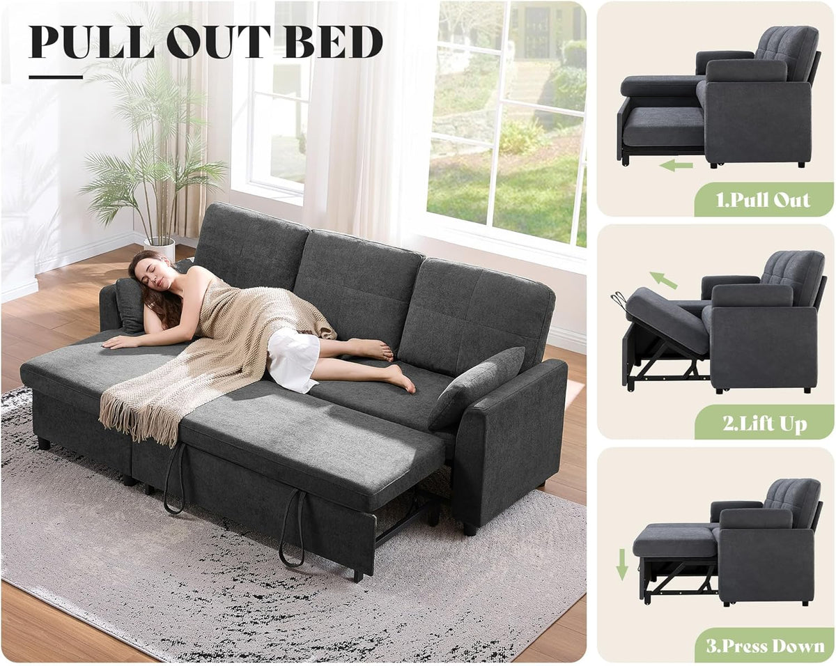 Vireli Convertible Sofa Bed -Gray