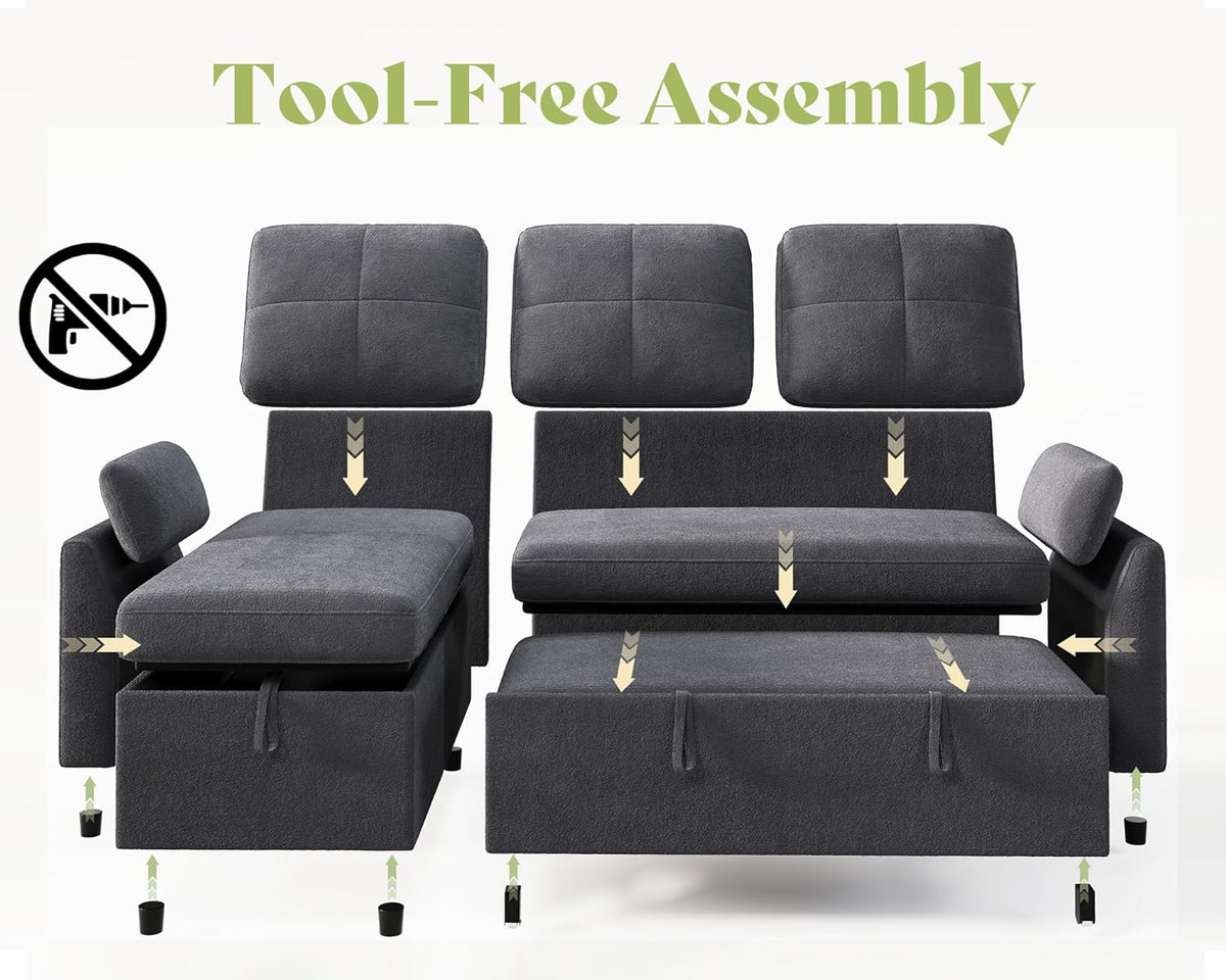 Vireli Convertible Sofa Bed -Gray
