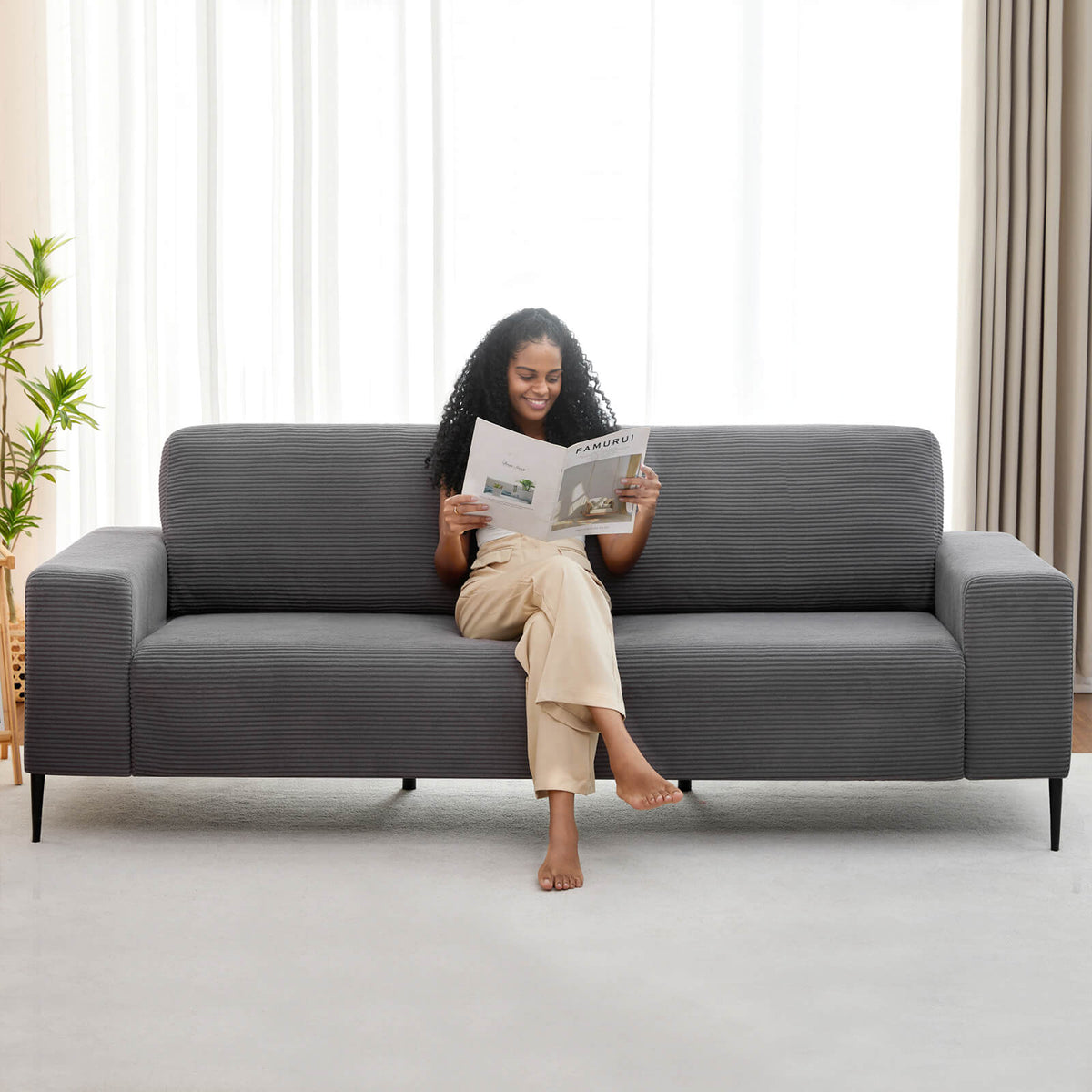 Grey Corduroy Sofa Set - 1 chair