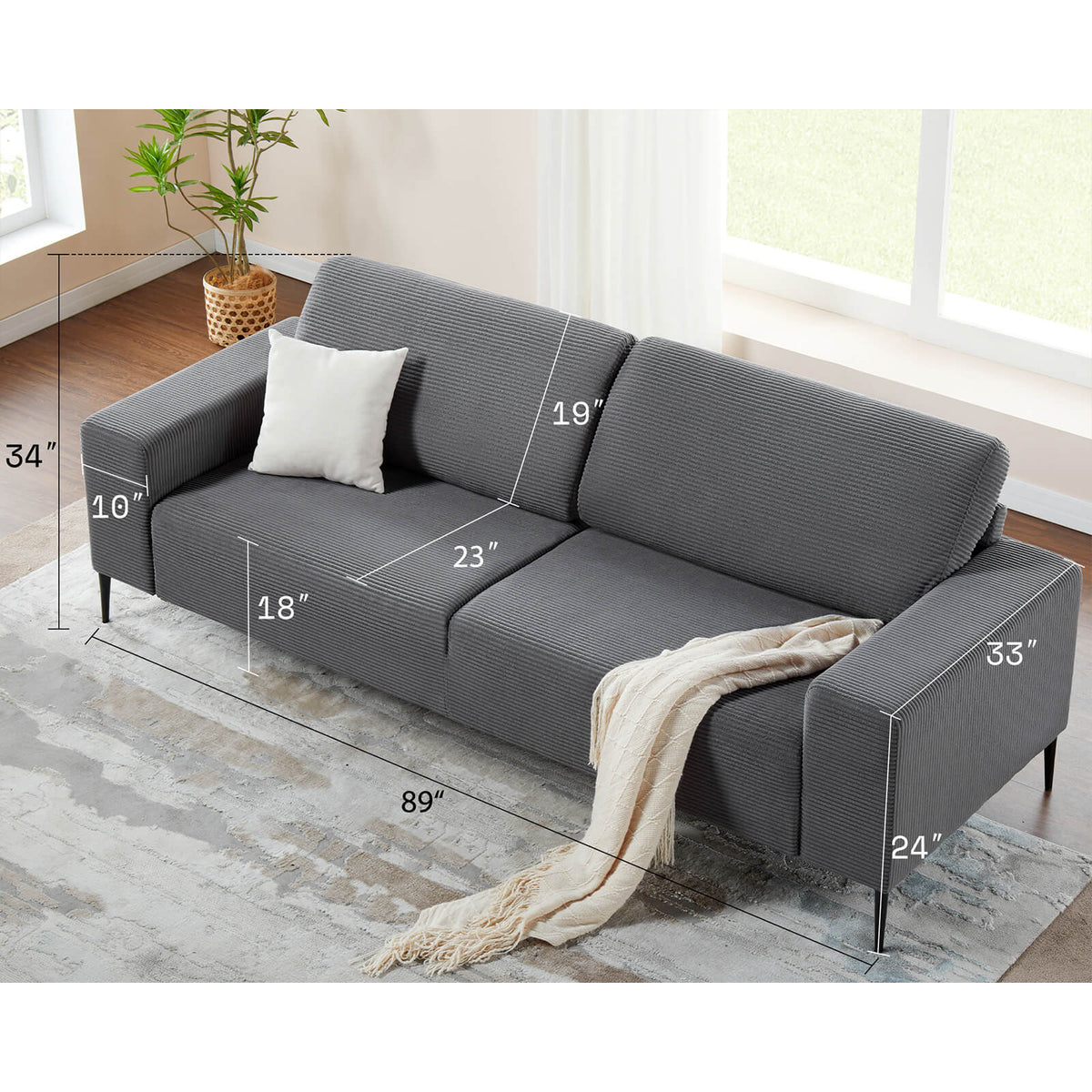 Grey Corduroy Sofa Set - 1 chair