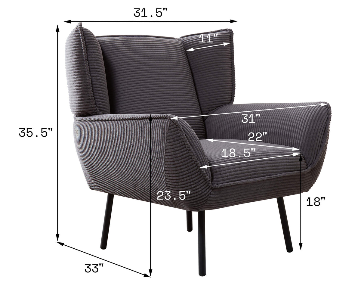 Grey Corduroy Sofa Set - 1 chair