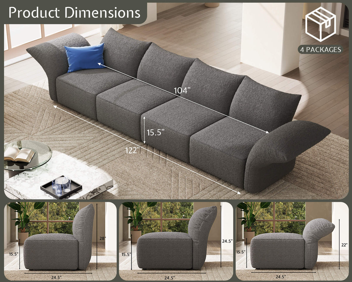 Brakt 122-Inch Modular Sectional Sofa - Grey