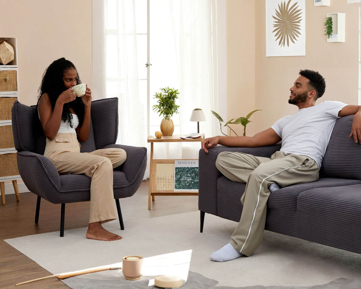 Grey Corduroy Sofa Set - 3 chairs