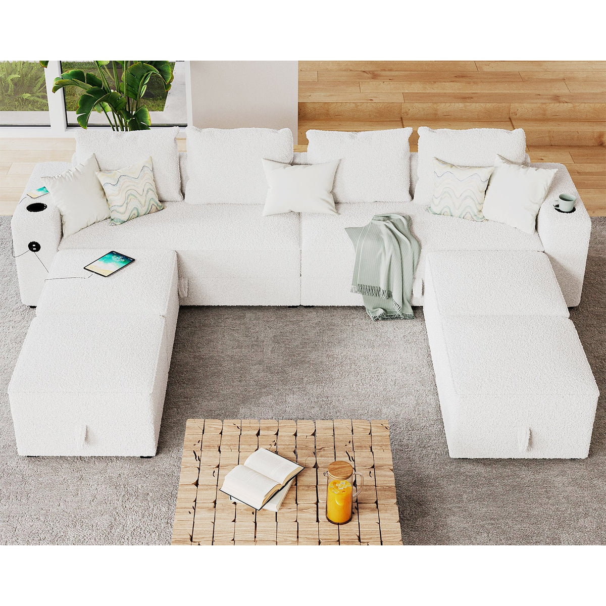 8 Seats-U Shape 1 / Bouclé White