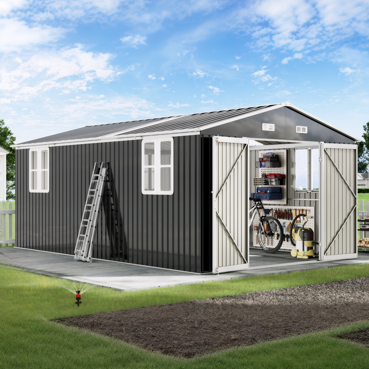 Outdoor Storage Shed with Transparent Panels 10x16x7 FT