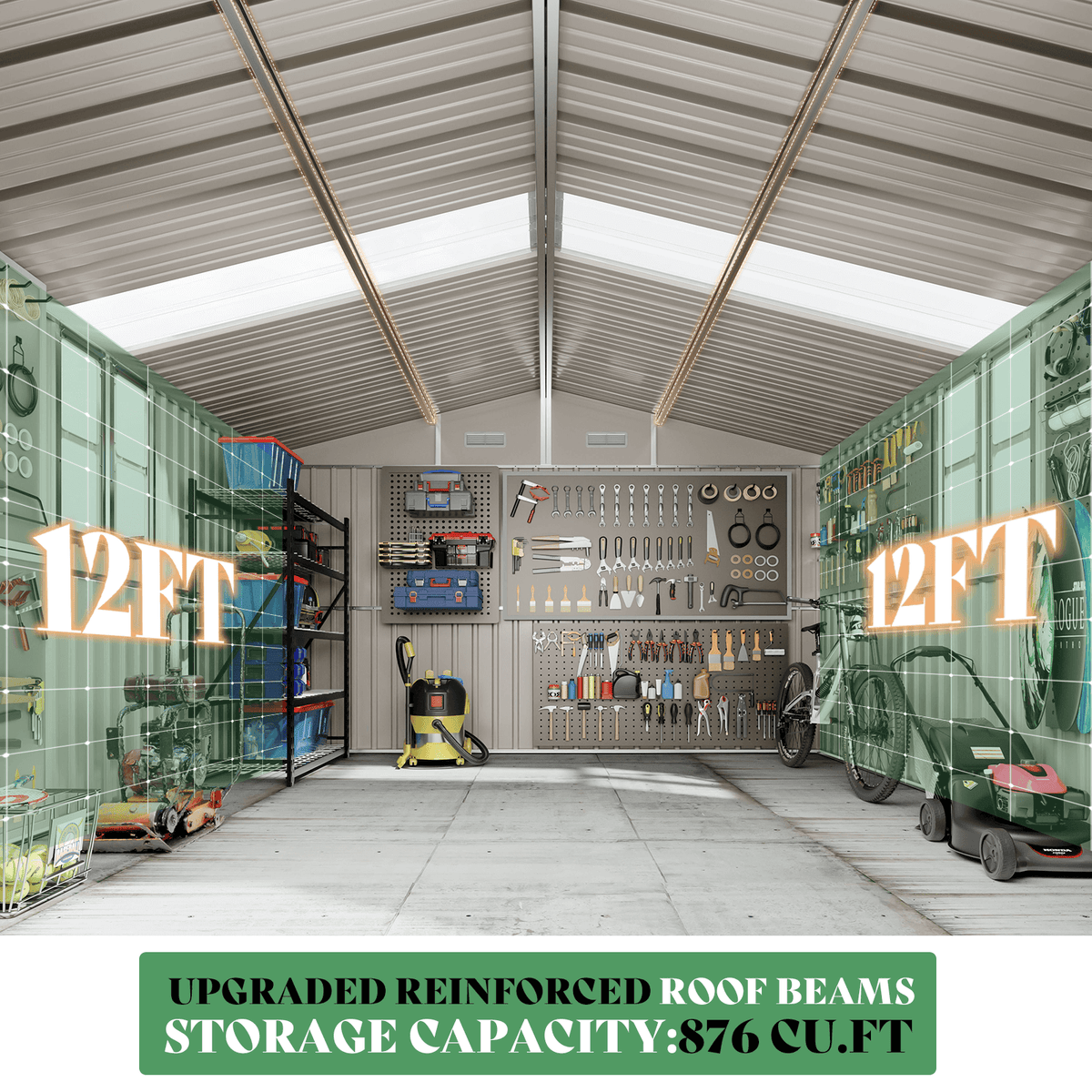 Outdoor Storage Shed with Transparent Panels 10x12x7 FT