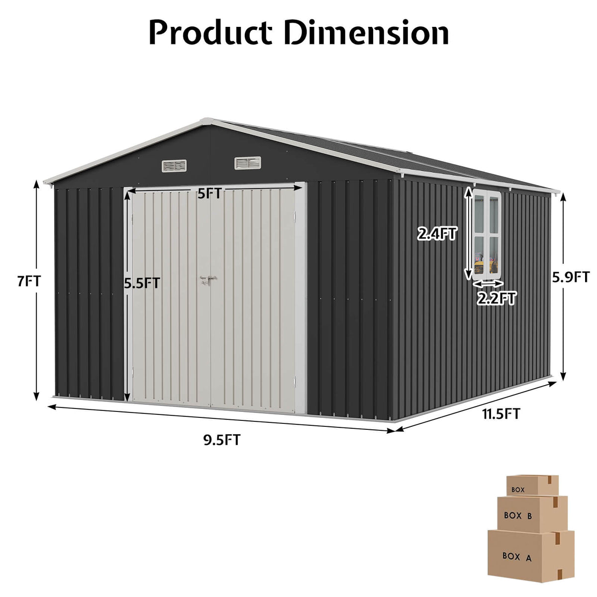 Outdoor Storage Shed with Transparent Panels 10x12x7 FT