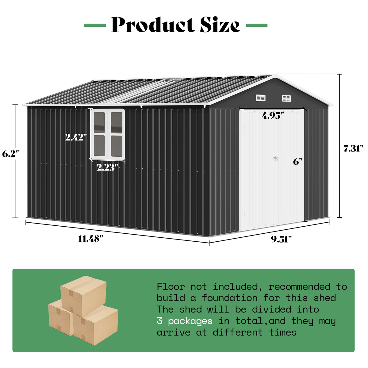 Outdoor Storage Shed with Transparent Panels 10x12x7 FT