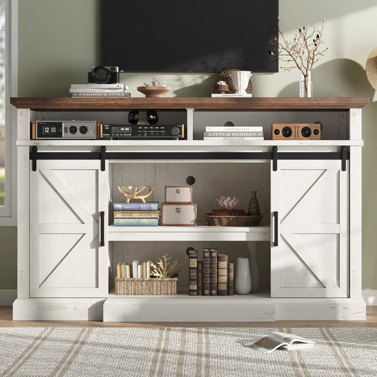 Buck 66" Farmhouse TV Stand - Antique White
