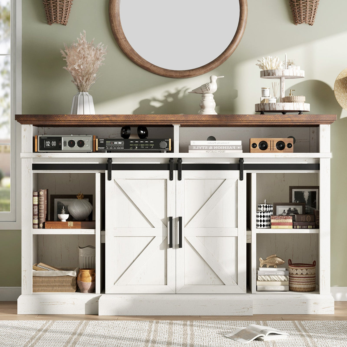 Buck 66" Farmhouse TV Stand - Antique White