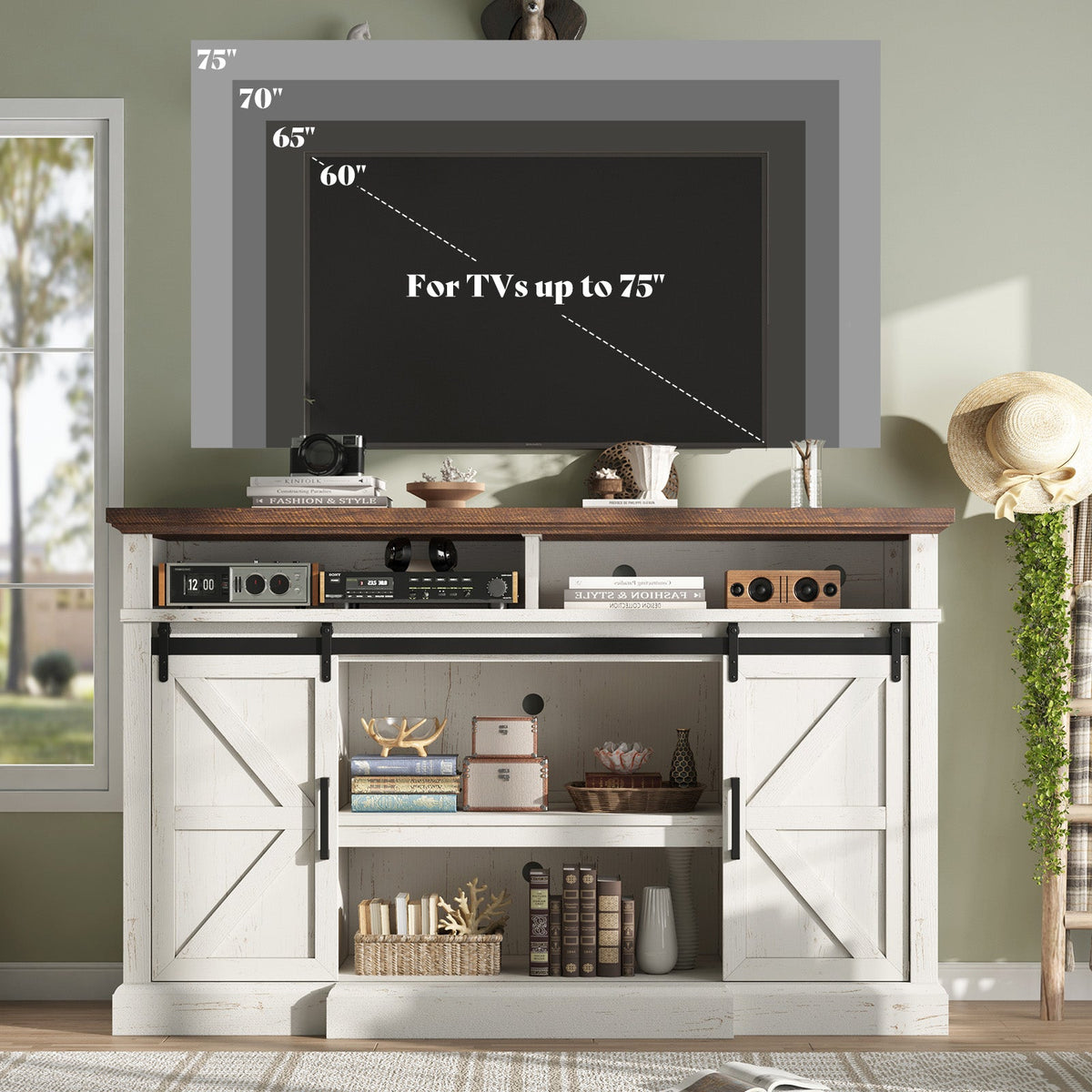 Buck 66" Farmhouse TV Stand - Antique White