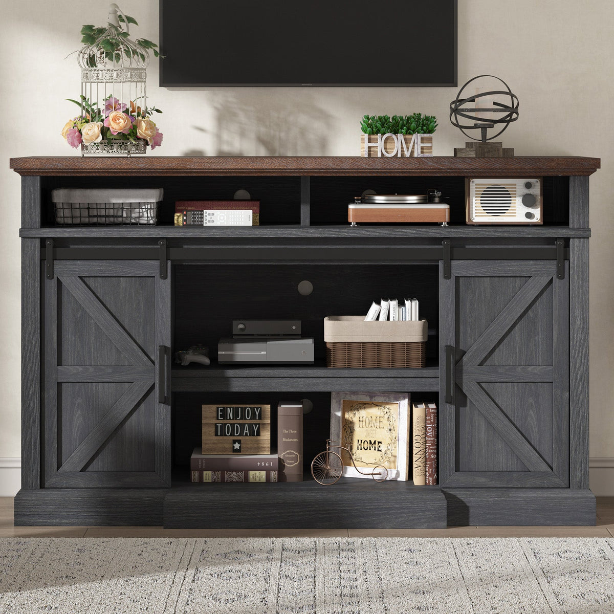Buck 66" Farmhouse TV Stand - Dark Gray
