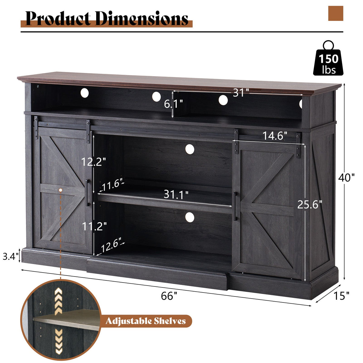Buck 66" Farmhouse TV Stand - Dark Gray